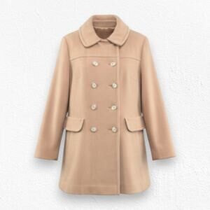 Vintage 60s Davis of Boston Tan Camel Wool Double Breasted Mod Coat Size Medium